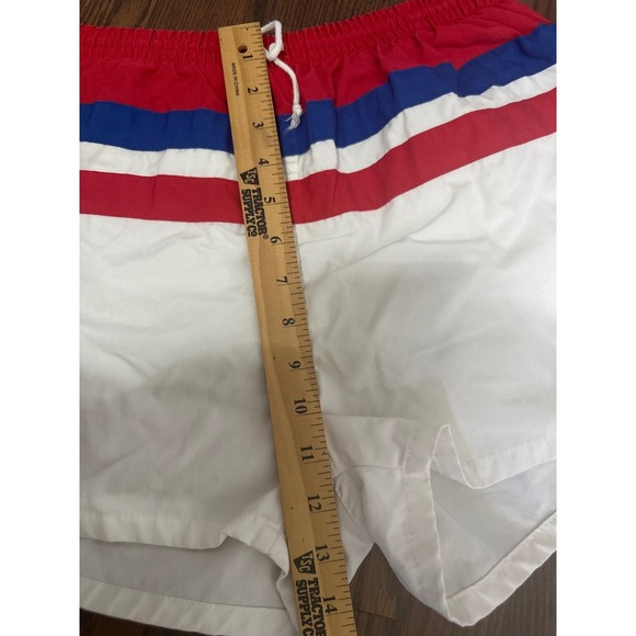Vintage 80's Pacific Scene Striped Swim Red White Blue - Picture 15 of 16